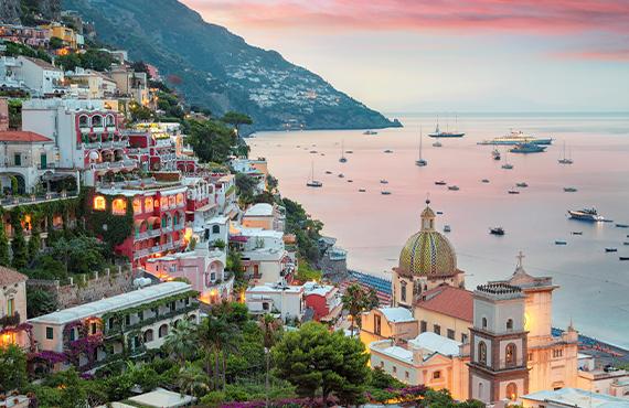 The idyllic Amalfi Coast during dusk.