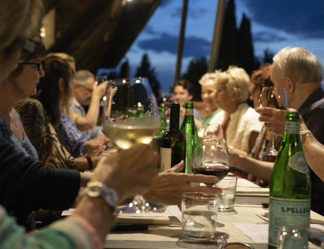 group eating dinner