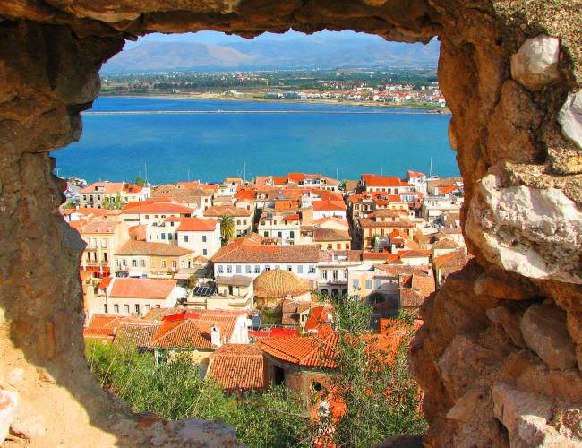 Pretty scene of town and sea in Italy