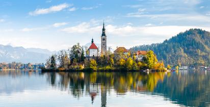A view of Bled island in Slovenia's famous Lake Bled.