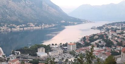 elevated view of the town and bay of Kotor, Montenegro