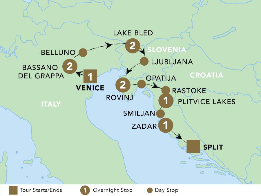 Adriatic Discovery: Northern Italy, Slovenia and Croatia 2025 map