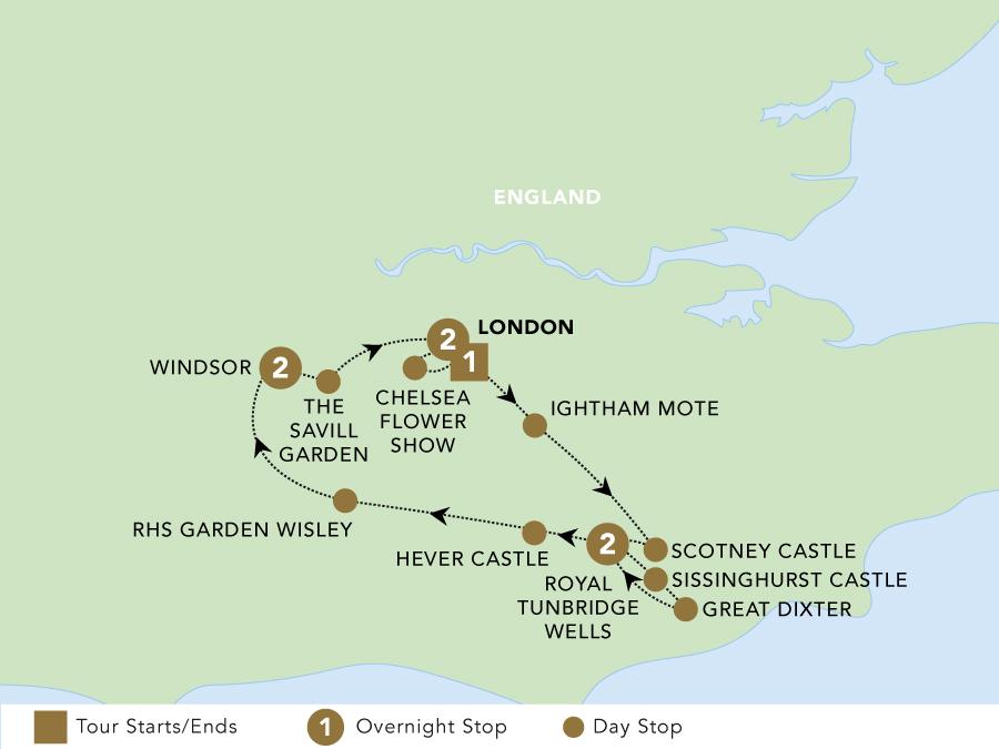 Chelsea Flower Show (Eastbound) tour map 2025.