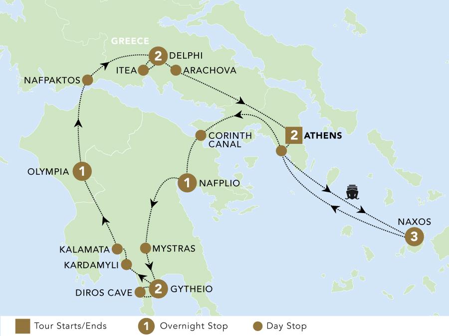 Greece: Legends and Landscapes tour map 2025