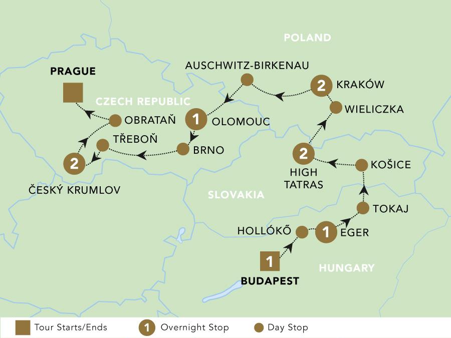 Explore Eastern Europe tour map 2025.