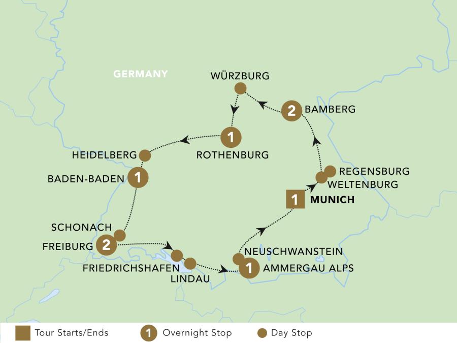 A Journey through Germany tour map 2025.