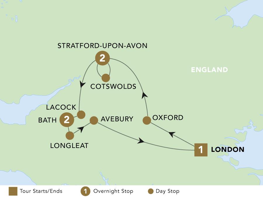 Heart of England tour map 2025