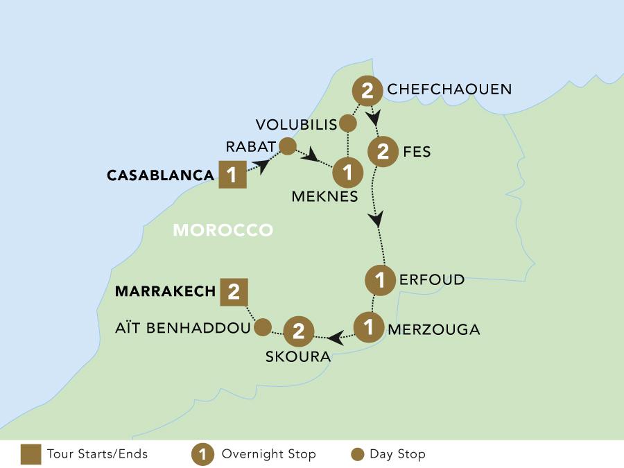 Majestic Morocco tour map 2025