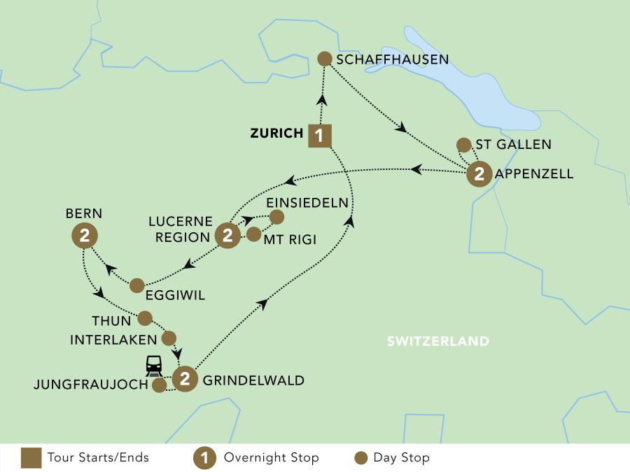 Mountains, Valleys and Lakes of Switzerland 2025 map