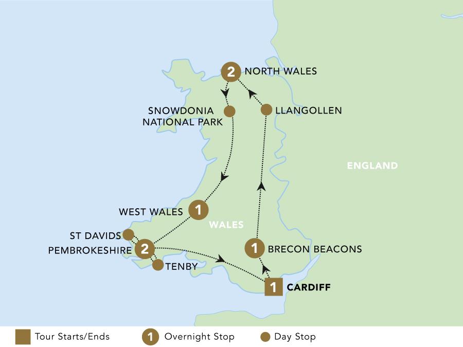 The Wonders of Wales tour map 2025.