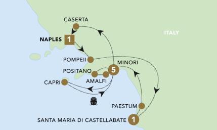 Enchanting Southern Italy tour map 2025.