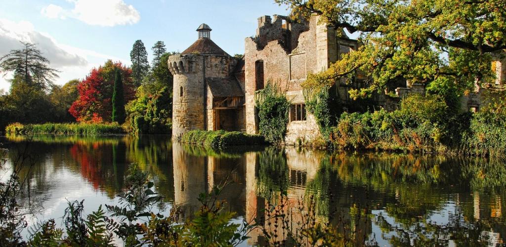Moat and turret of Scotney Castle, Suffolk