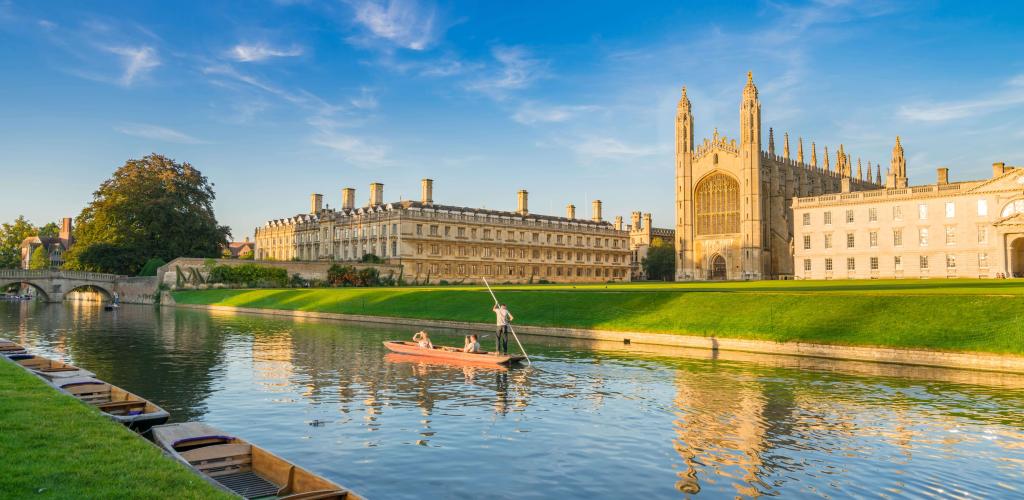 People punting on the river by Cambridge University